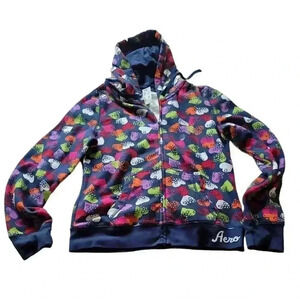 Aeropostale Blue Hearts Zip Up Sweatshirt Multicolor Women's Small (Sz 14 Kids)